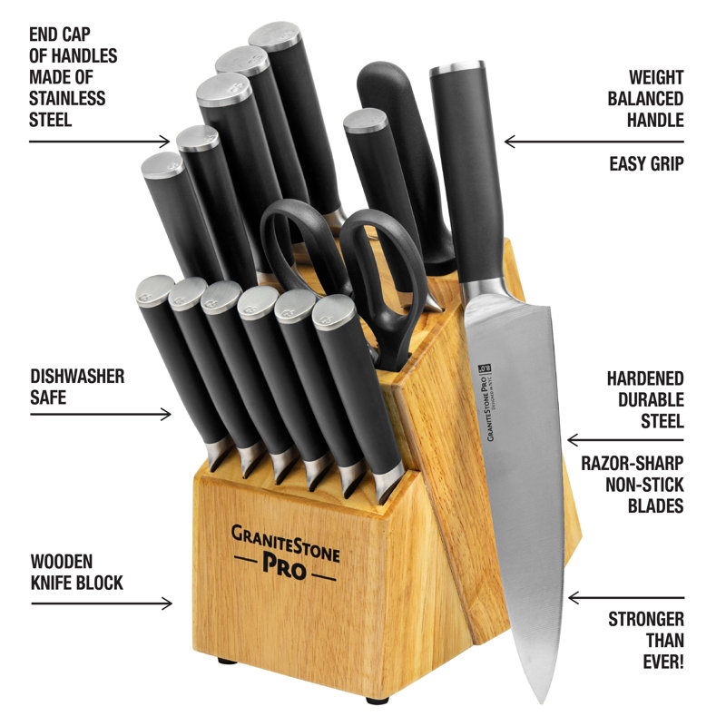 Granitestone Pro Nutriblade 14 Piece Stainless Steel Black Knife Set